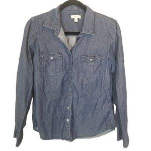 J. Crew Womens 8 Blue Chambray Long Sleeves Button